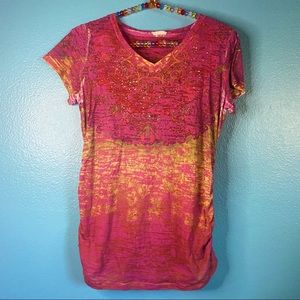 Pink bejeweled short sleeve t-shirt